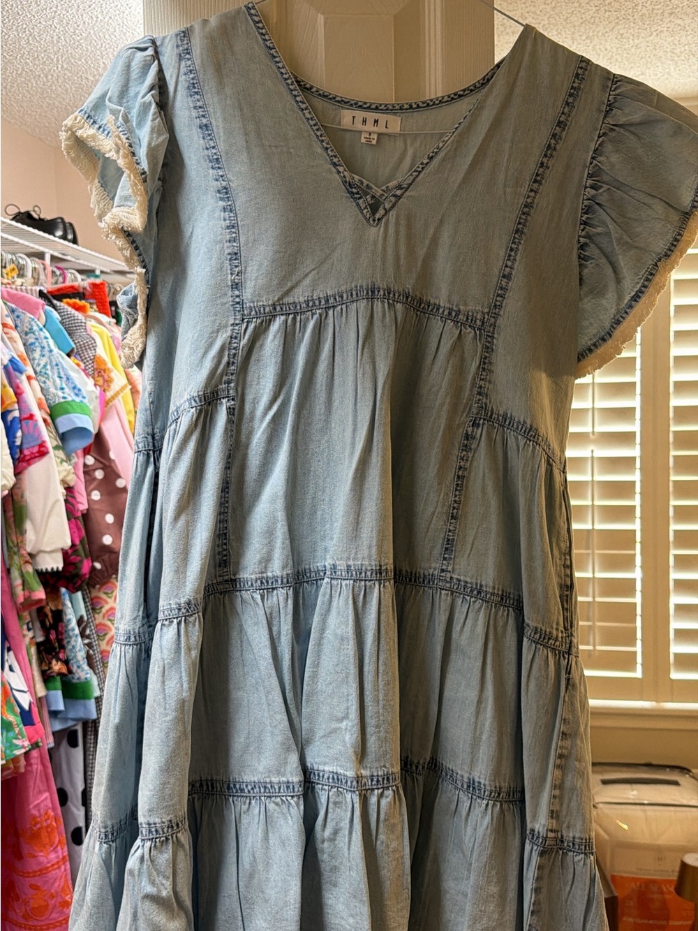 Light Blue Denim Tiered womens Dress